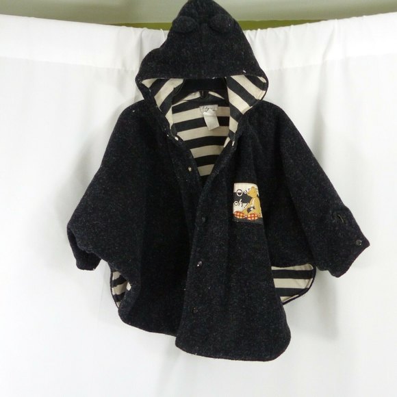 Baby Mini Catimini Unisex Gray Poncho Jacket Hooded Coat Size 18 Months